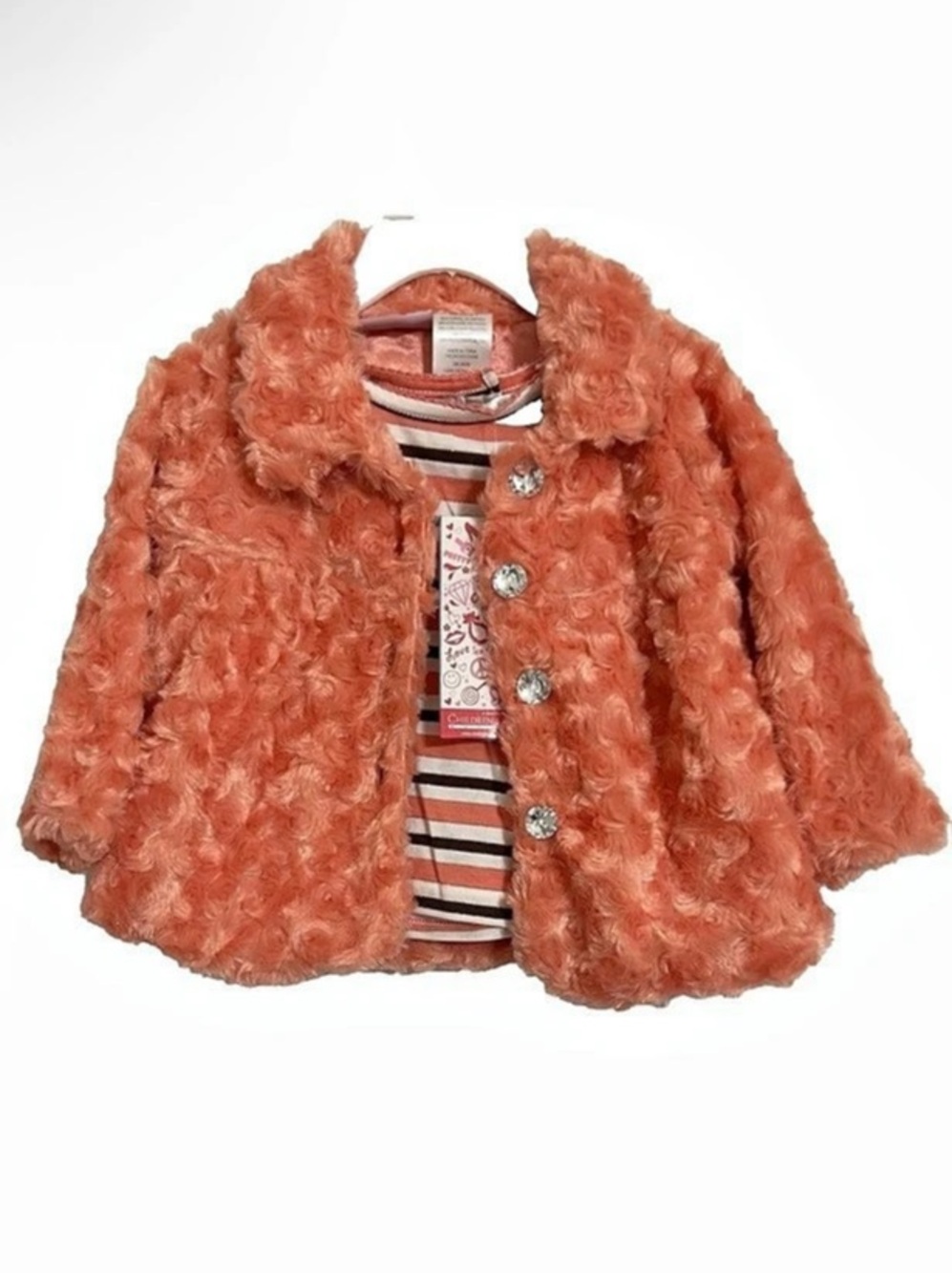 Young Hearts Girls Orange Faux Fur Jacket & Matching Top Set Size 18M NWT